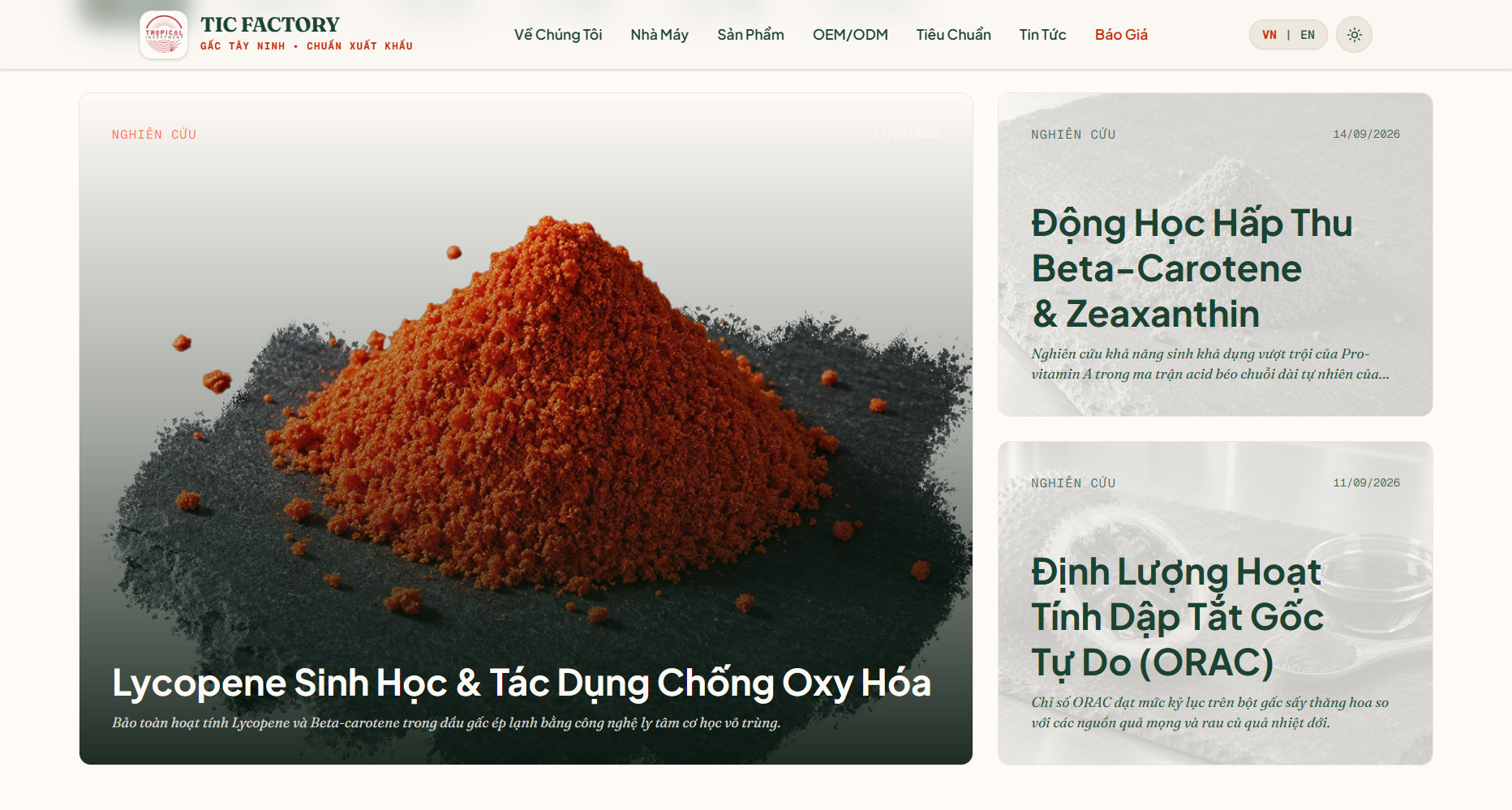 Bảng khoa học Lycopene và chống oxy hóa