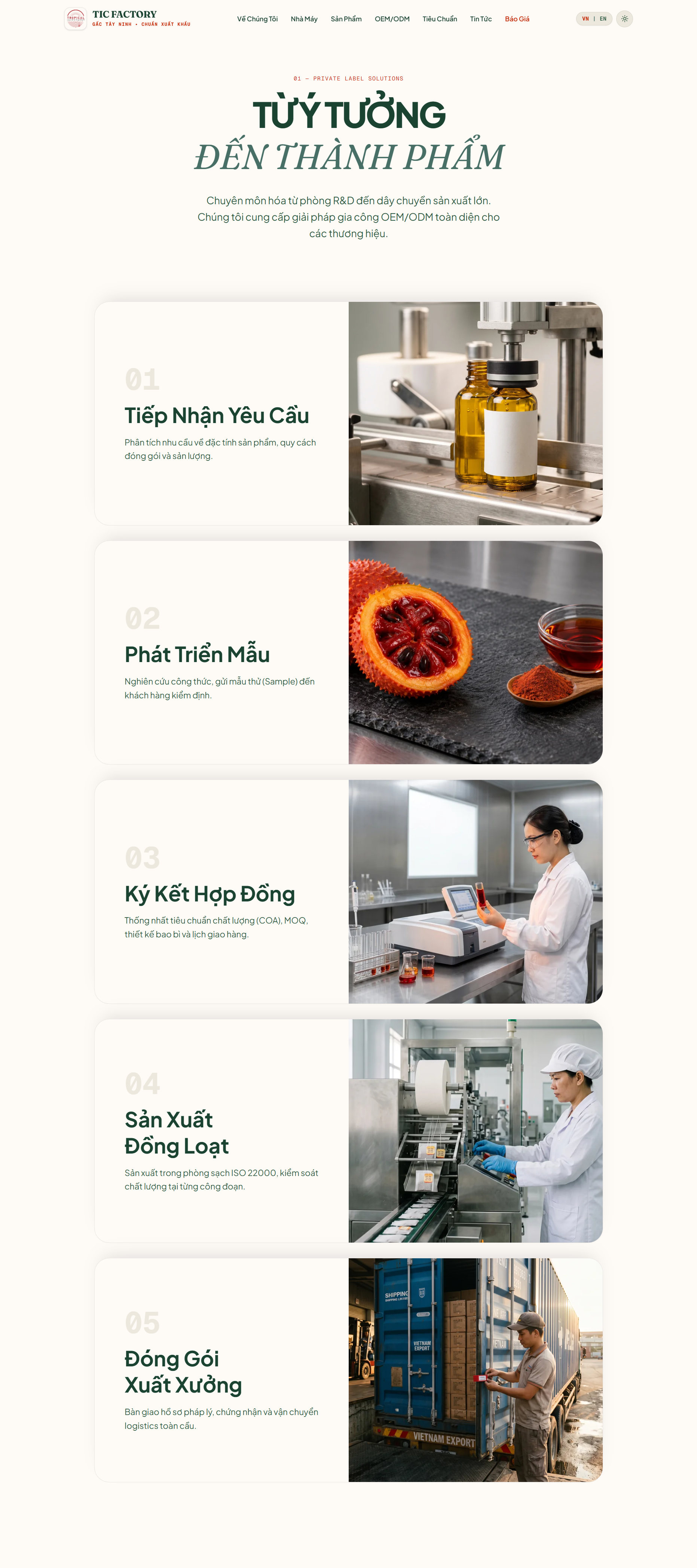 Ảnh chụp toàn bộ trang dịch vụ OEM/ODM